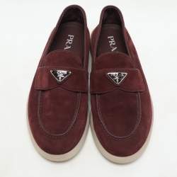 Prada Burgundy Suede Logo Loafers Size 39.5