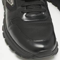 Prada Black Leather and Nylon Triangle Logo Low Top Sneakers Size 42