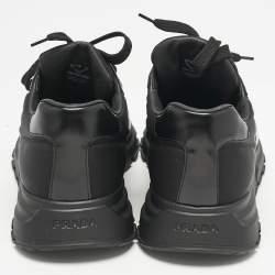 Prada Black Leather and Nylon Triangle Logo Low Top Sneakers Size 42