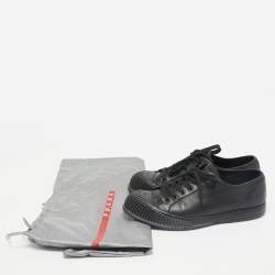 Prada Black Leather Lace Up Sneakers Size 42.5