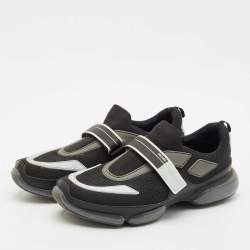Prada Black  Knit Fabric And Leather Cloudbust Sneakers Size 42.5