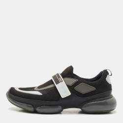 Prada Black  Knit Fabric And Leather Cloudbust Sneakers Size 42.5