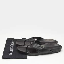 Prada Black Leather Thong Flat Sandals Size 46