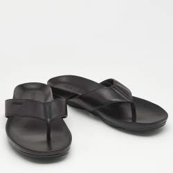 Prada Black Leather Thong Flat Sandals Size 46