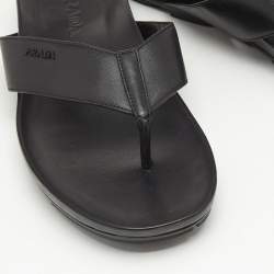 Prada Black Leather Thong Flat Sandals Size 46