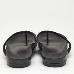 Prada Black Leather Thong Flat Sandals Size 46