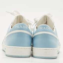 Prada White/Blue Leather Downtown Low Top Sneakers Size 41