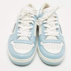 Prada White/Blue Leather Downtown Low Top Sneakers Size 41