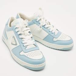 Prada White/Blue Leather Downtown Low Top Sneakers Size 41