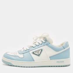 Prada White/Blue Leather Downtown Low Top Sneakers Size 41