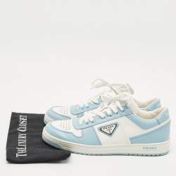 Prada White/Blue Leather Downtown Low Top Sneakers Size 41