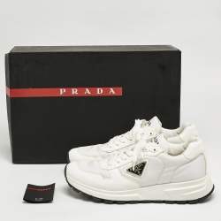 Prada White Leather and Nylon Prax 01 Sneakers Size 41