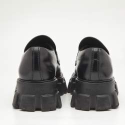 Prada Black Brushed Leather Monolith Loafers Size 42