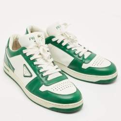 مملوكة مسبقًا Prada White/Green Leather Downtown Low Top Sneakers Size 45