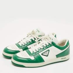 مملوكة مسبقًا Prada White/Green Leather Downtown Low Top Sneakers Size 45