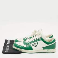 مملوكة مسبقًا Prada White/Green Leather Downtown Low Top Sneakers Size 45