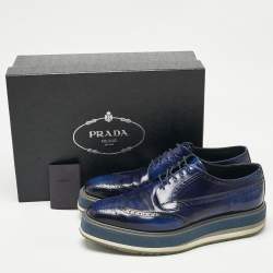 Pre Owned Prada Blue Ombre Brogue Leather Lace Up Derby Size 42.5