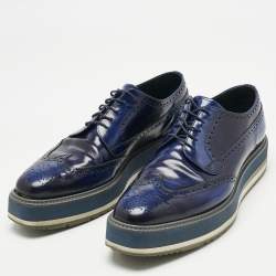 Pre Owned Prada Blue Ombre Brogue Leather Lace Up Derby Size 42.5