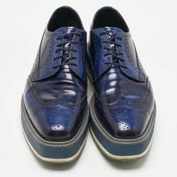 Pre Owned Prada Blue Ombre Brogue Leather Lace Up Derby Size 42.5