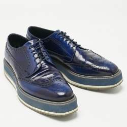 Pre Owned Prada Blue Ombre Brogue Leather Lace Up Derby Size 42.5