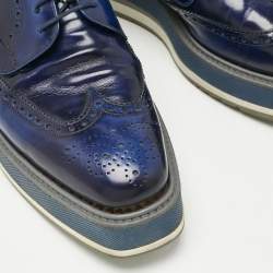 Pre Owned Prada Blue Ombre Brogue Leather Lace Up Derby Size 42.5