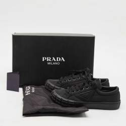 Pre Owned Prada Black Re-Nylon Wheel Cassetta Sneakers Size 40.5