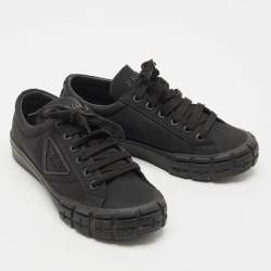 Pre Owned Prada Black Re-Nylon Wheel Cassetta Sneakers Size 40.5