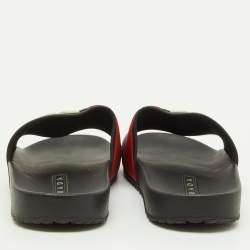 Pre Owned Prada Black Rubber Logo Flat Pool Slide Sandals Size 40