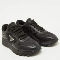 Pre Owned Prada Black Leather and Re-Nylon Prax 1 Low Top Sneakers Size 40