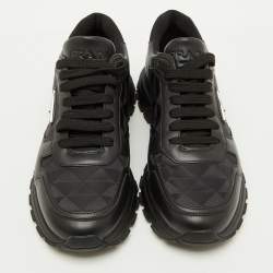 Pre Owned Prada Black Leather and Re-Nylon Prax 1 Low Top Sneakers Size 40