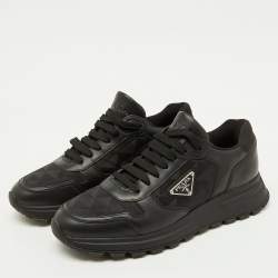Pre Owned Prada Black Leather and Re-Nylon Prax 1 Low Top Sneakers Size 40