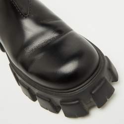 Pre Owned Prada Black Brushed Leather Monolith Platform Chelsea Boots Size 41
