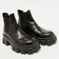 Pre Owned Prada Black Brushed Leather Monolith Platform Chelsea Boots Size 41