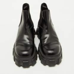 Pre Owned Prada Black Brushed Leather Monolith Platform Chelsea Boots Size 41
