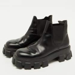Pre Owned Prada Black Brushed Leather Monolith Platform Chelsea Boots Size 41