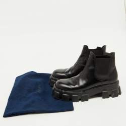 Pre Owned Prada Black Brushed Leather Monolith Platform Chelsea Boots Size 41