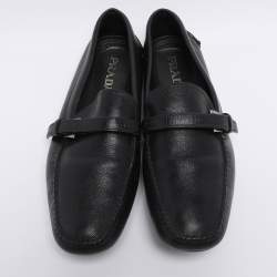 Pre Owned Prada Black Patent Leather Loafers Size 45