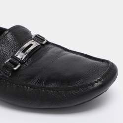 Pre Owned Prada Black Leather Logo Slip On Loafers Size 46