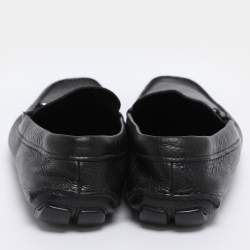Pre Owned Prada Black Leather Logo Slip On Loafers Size 46