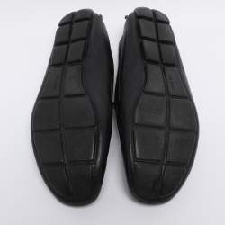 Pre Owned Prada Black Leather Logo Slip On Loafers Size 46