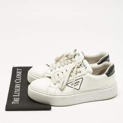 Pre Owned Prada White Leather Logo Lace Up  Sneakers Size 43.5