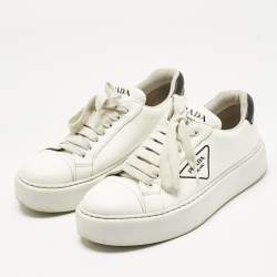 Pre Owned Prada White Leather Logo Lace Up  Sneakers Size 43.5
