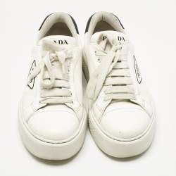 Pre Owned Prada White Leather Logo Lace Up  Sneakers Size 43.5