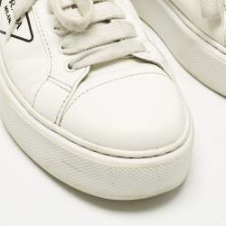 Pre Owned Prada White Leather Logo Lace Up  Sneakers Size 43.5