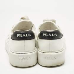 Pre Owned Prada White Leather Logo Lace Up  Sneakers Size 43.5