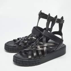 Pre Owned Prada Black Leather Gladiator Flat Sandals Size 40