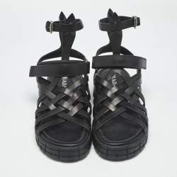Pre Owned Prada Black Leather Gladiator Flat Sandals Size 40
