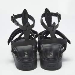 Pre Owned Prada Black Leather Gladiator Flat Sandals Size 40
