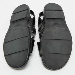 Pre Owned Prada Black Croc Embossed Leather Crisscross Flat Sandals Size 44