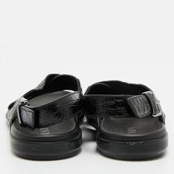 Pre Owned Prada Black Croc Embossed Leather Crisscross Flat Sandals Size 44